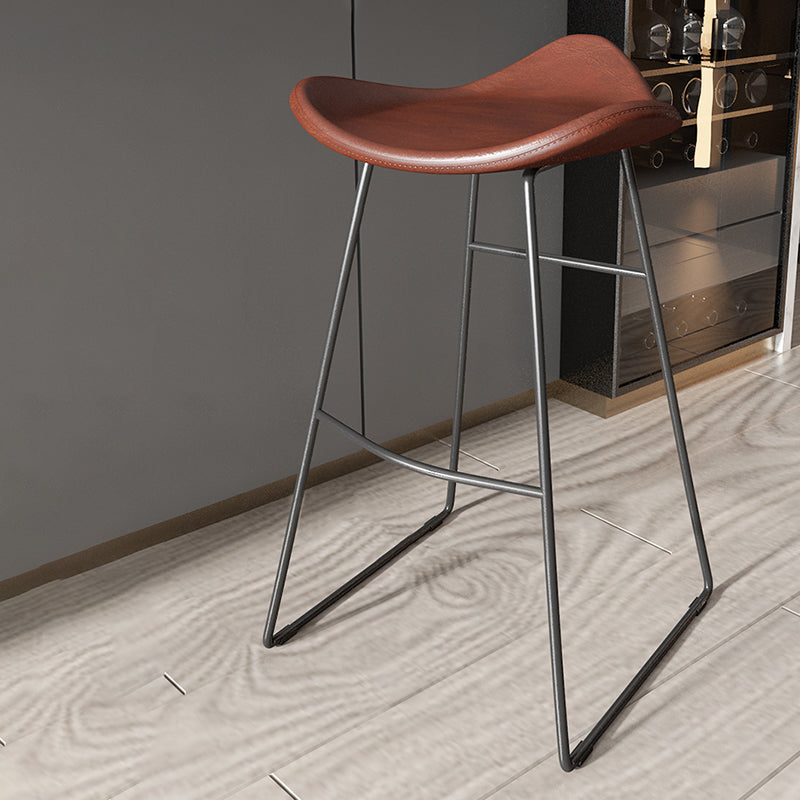 Contemporary Faux Leather Armless Bar Stools with Metal Base