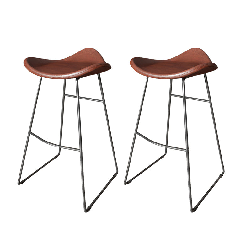 Contemporary Faux Leather Armless Bar Stools with Metal Base