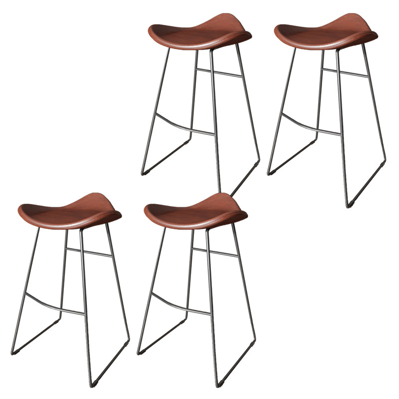 Contemporary Faux Leather Armless Bar Stools with Metal Base