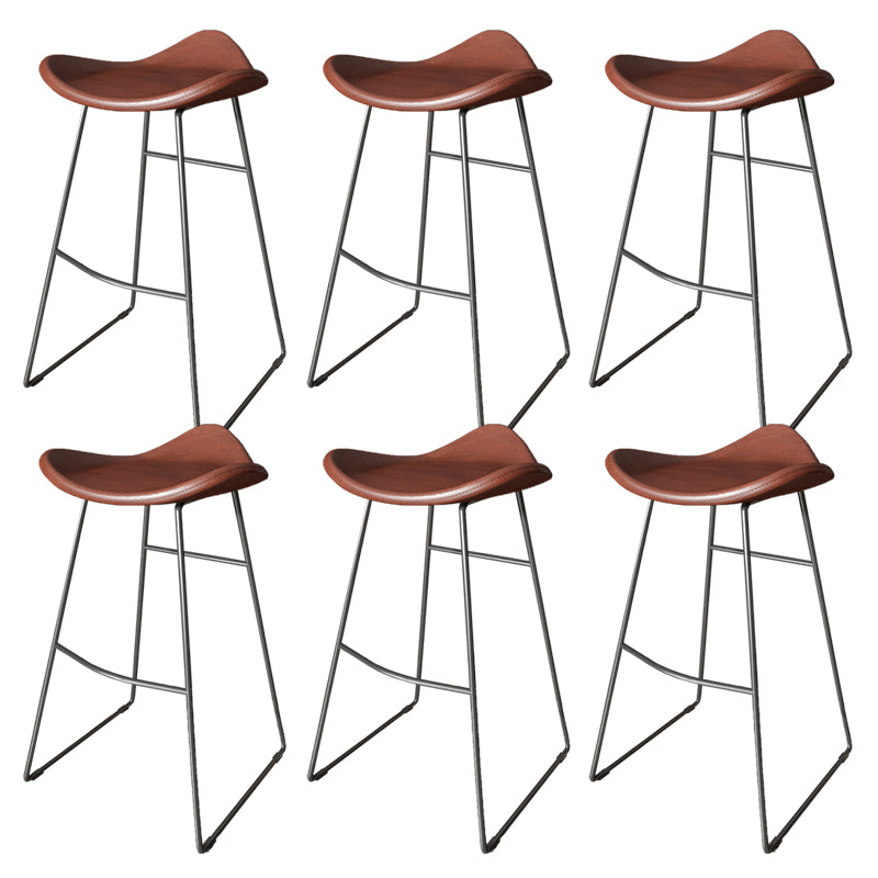 Contemporary Faux Leather Armless Bar Stools with Metal Base