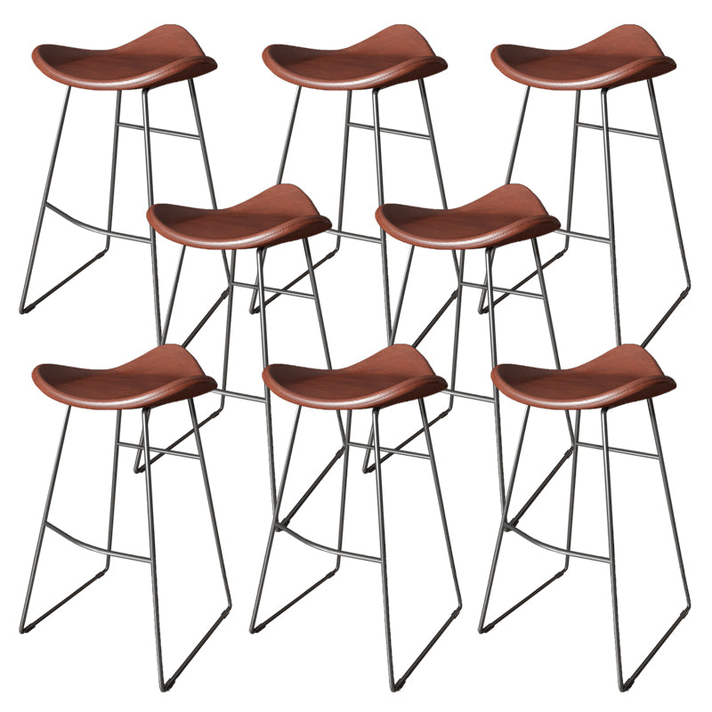 Contemporary Faux Leather Armless Bar Stools with Metal Base