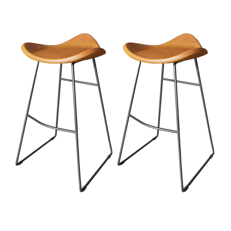 Contemporary Faux Leather Armless Bar Stools with Metal Base