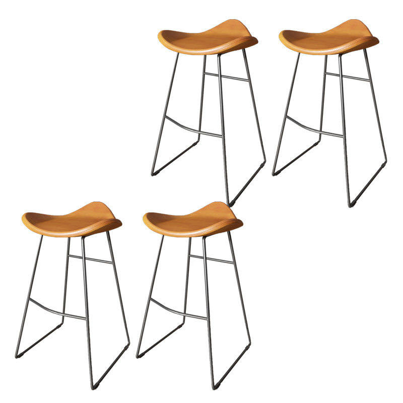 Contemporary Faux Leather Armless Bar Stools with Metal Base