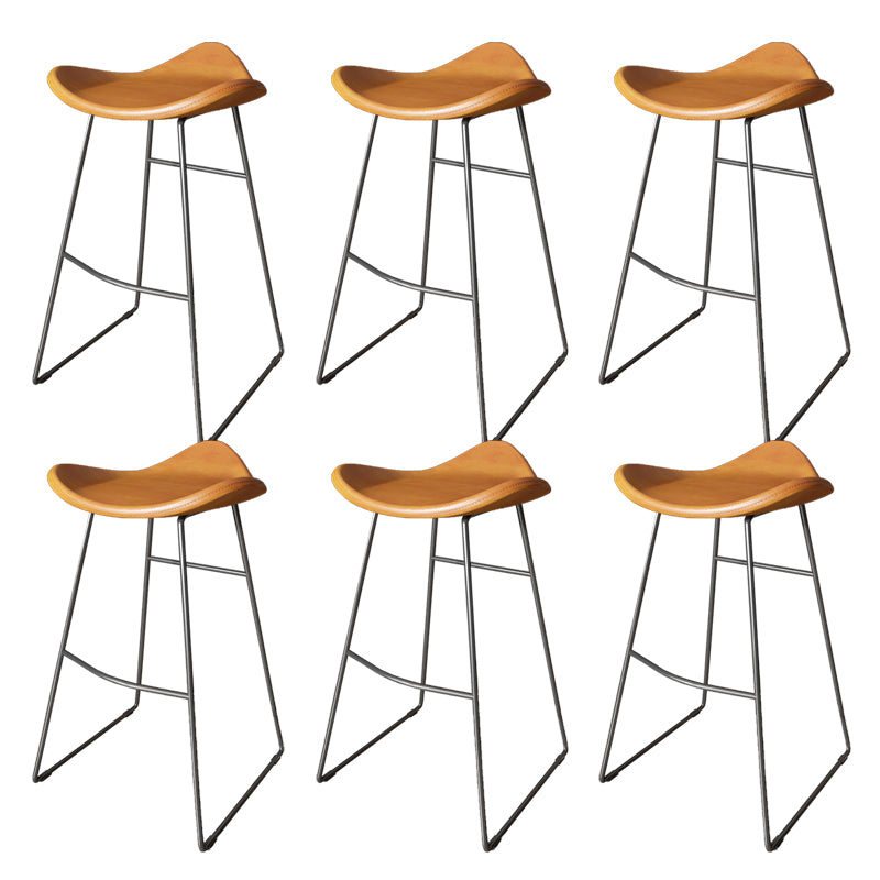 Contemporary Faux Leather Armless Bar Stools with Metal Base