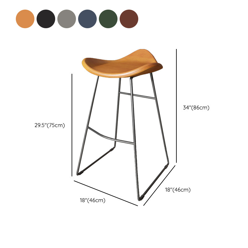 Contemporary Faux Leather Armless Bar Stools with Metal Base