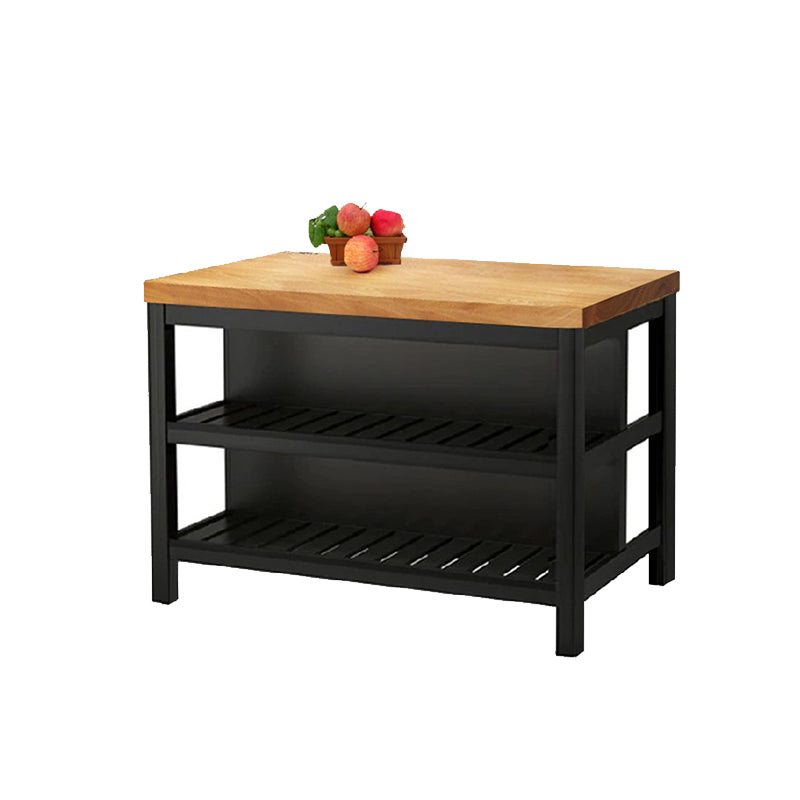 Rectangular Solid Wood Kitchen Island Table with Black Metal Frame