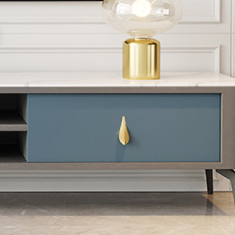 Contemporary Stone TV Stand Console with Shelf for Living Room