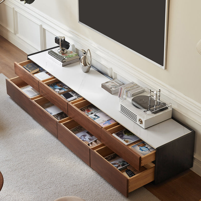 Mid-Century Modern TV Stand Console with Solid Wood Drawer for Living Room