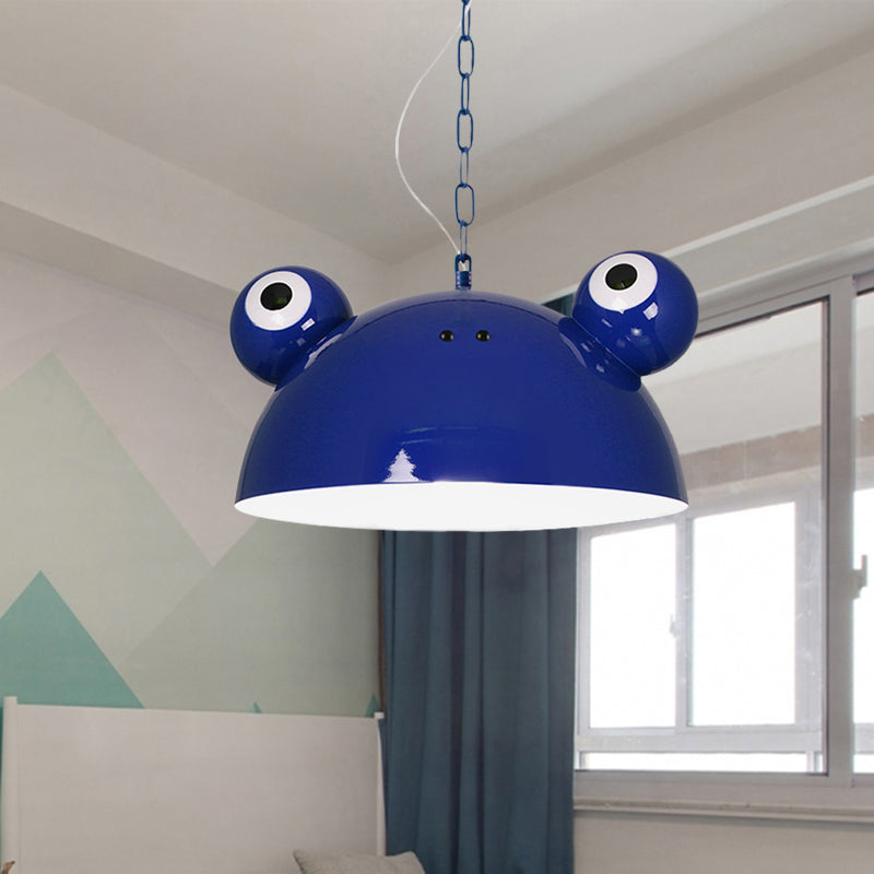 Frog Kindergarten Ceiling Pendant Iron 1 Bulb Kids Style Hanging Lamp Kit in Red/Blue/Green