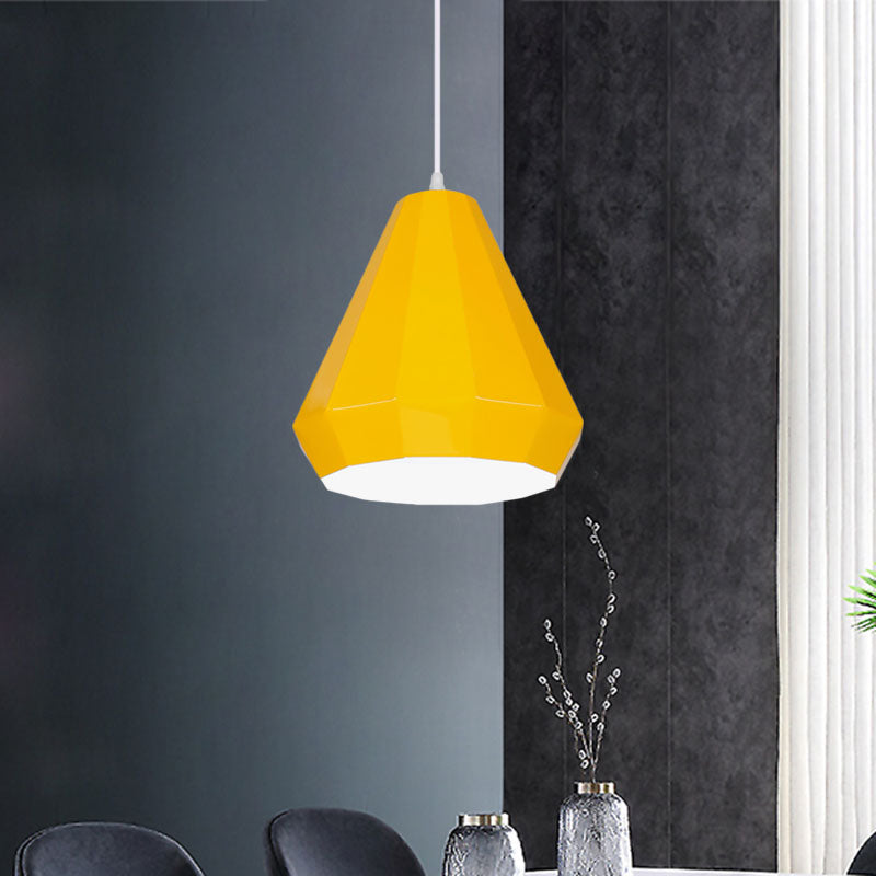 1-Light Restaurant Hanging Lamp Macaron Yellow/Blue/Green Pendant Light Kit with Pot-Lid/Diamond/Tapered Iron Shade