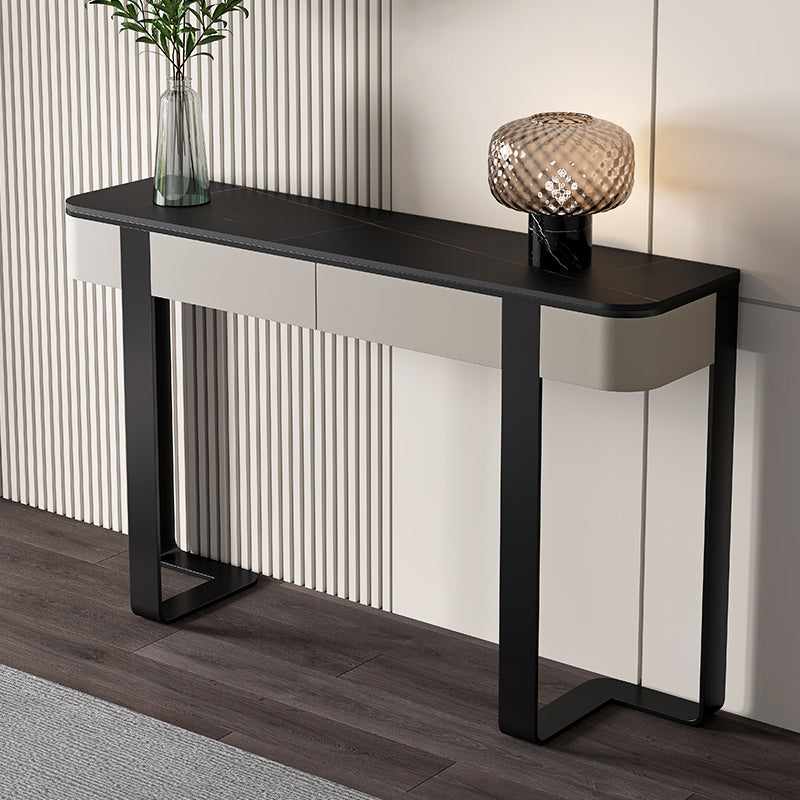 Contemporary Stone Console Accent Table with Half Moon Top for Hall