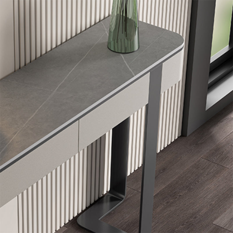 Contemporary Stone Console Accent Table with Half Moon Top for Hall