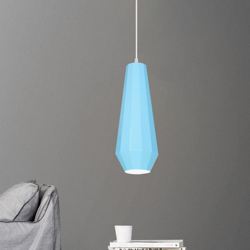 1-Light Restaurant Hanging Lamp Macaron Yellow/Blue/Green Pendant Light Kit with Pot-Lid/Diamond/Tapered Iron Shade