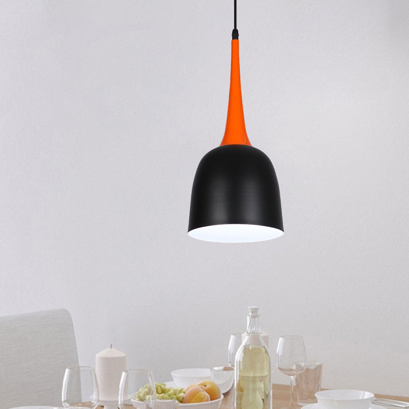 Black/White/Pink Bell Pendulum Light Macaron Single Iron Down Lighting Pendant with Orange Tapered Grip