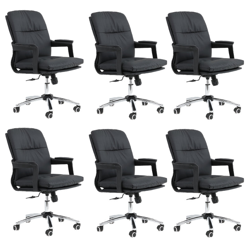 Black Modern Leather Office Chair Adjustable Seat Height Fixed Arms with Wheels
