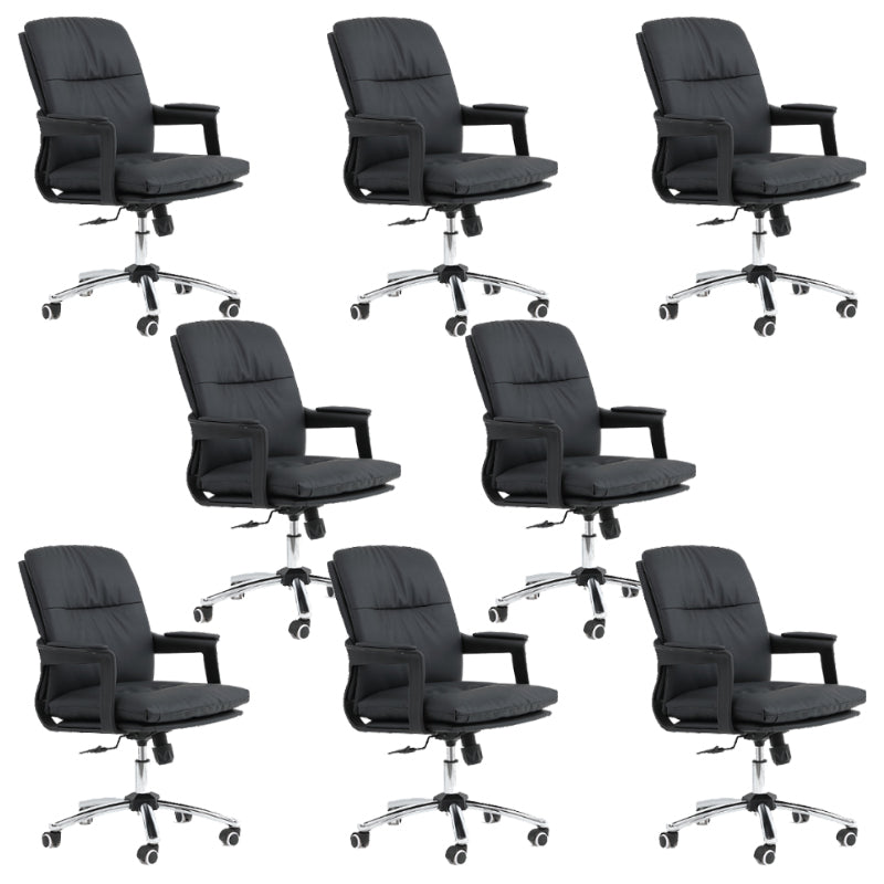 Black Modern Leather Office Chair Adjustable Seat Height Fixed Arms with Wheels
