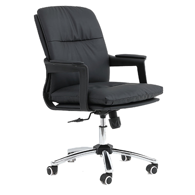 Black Modern Leather Office Chair Adjustable Seat Height Fixed Arms with Wheels