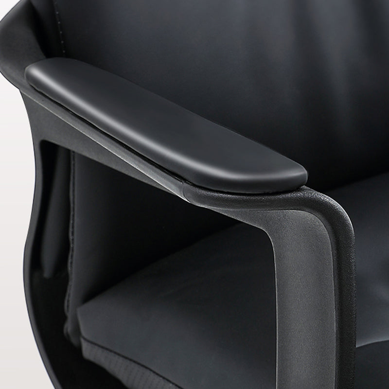 Black Modern Leather Office Chair Adjustable Seat Height Fixed Arms with Wheels