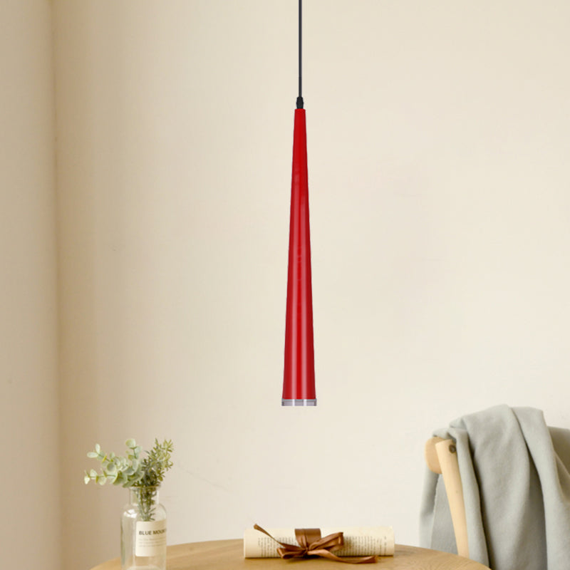 Tapering Mini Hanging Pendant Macaron Metal 1 Bulb Grey/White/Red Suspended Lighting Fixture over Table