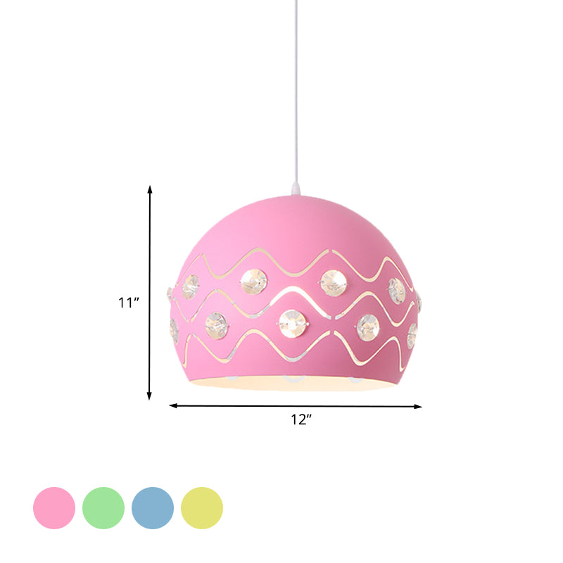 Cutouts Dome Shade Drop Pendant Macaron Iron 1-Licht roze/blauw/groene suspensielamp met ingebed kristaldecoratie
