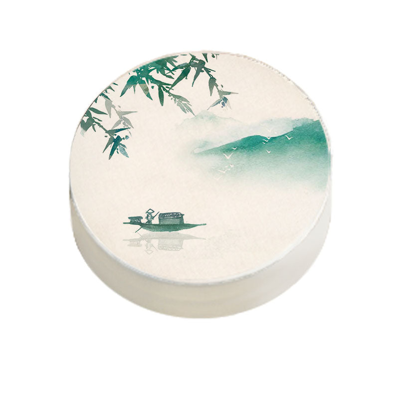 Modern Pouf Ottoman Cotton Upholstered Landscape Painting Round Ottoman