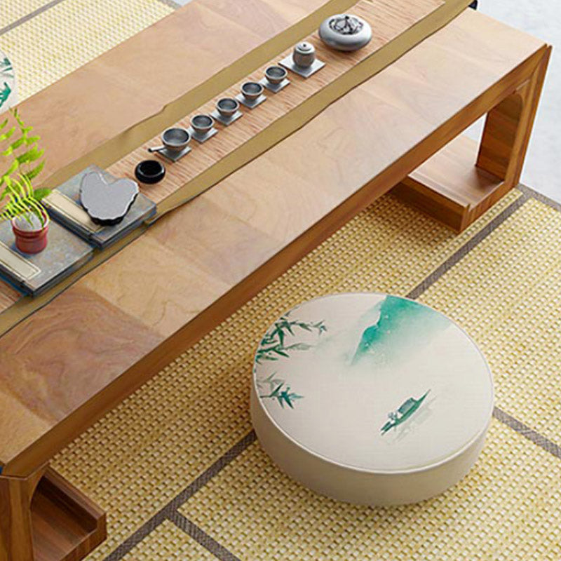 Modern Pouf Ottoman Cotton Upholstered Landscape Painting Round Ottoman