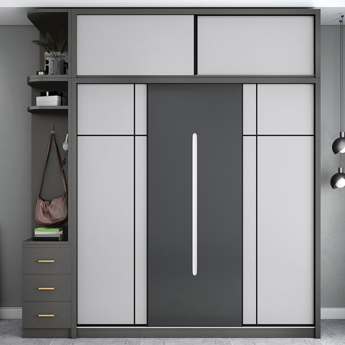 Gray Contemporary Wardrobe Armoire with Drawer Wooden Wardrobe Cabinet