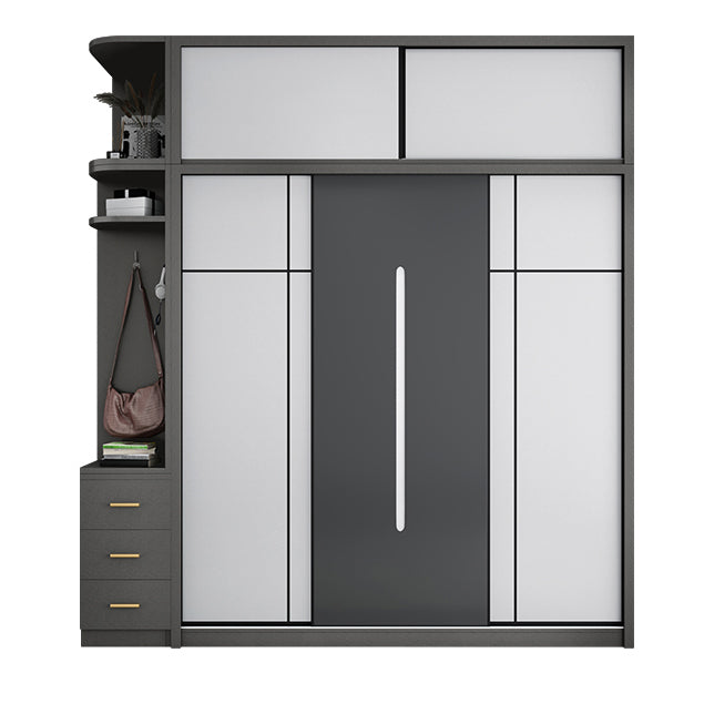 Gray Contemporary Wardrobe Armoire with Drawer Wooden Wardrobe Cabinet