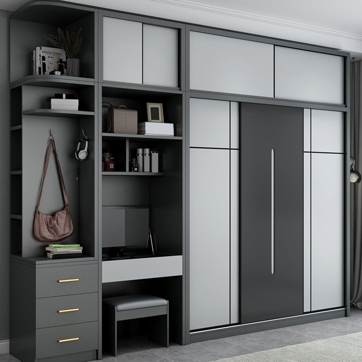 Gray Contemporary Wardrobe Armoire with Drawer Wooden Wardrobe Cabinet