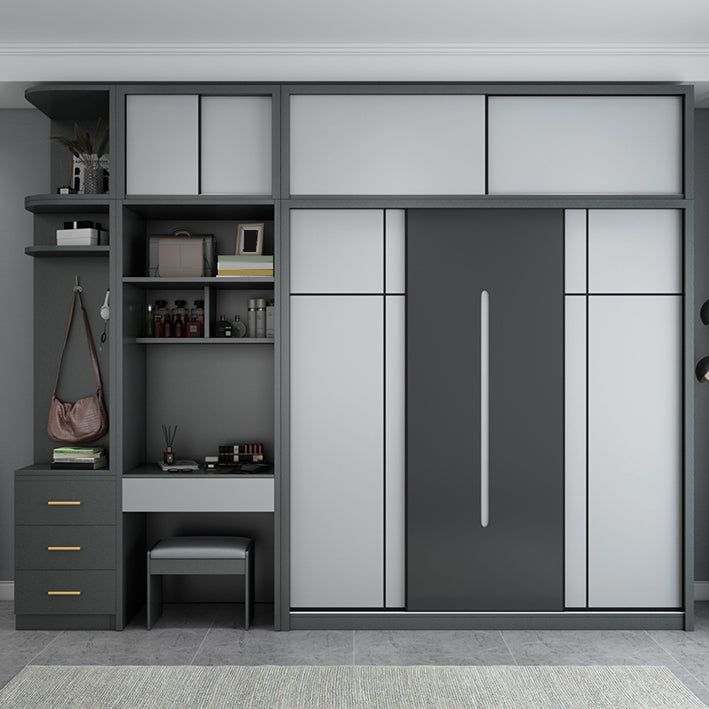 Gray Contemporary Wardrobe Armoire with Drawer Wooden Wardrobe Cabinet