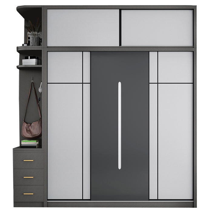 Gray Contemporary Wardrobe Armoire with Drawer Wooden Wardrobe Cabinet