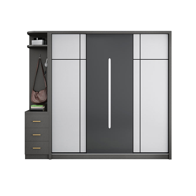 Gray Contemporary Wardrobe Armoire with Drawer Wooden Wardrobe Cabinet