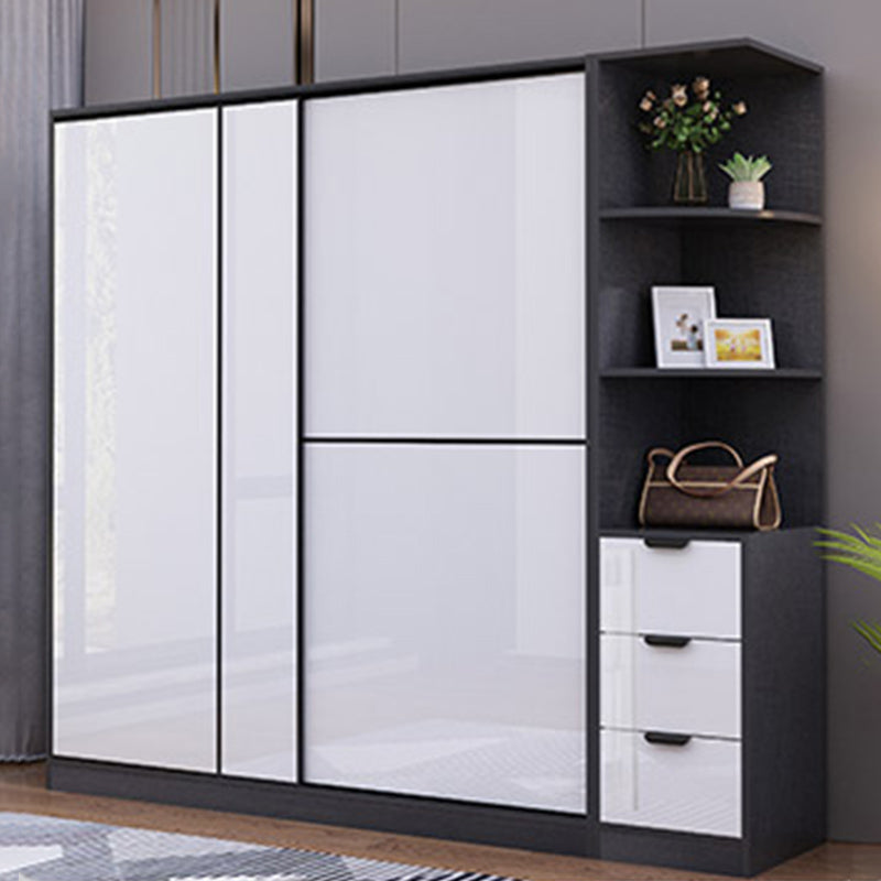 White Grey Wardrobe Cabinet Modern Wardrobe Closet with Shelves
