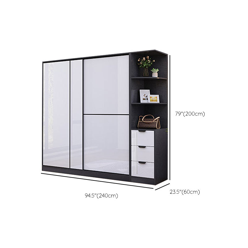 White Grey Wardrobe Cabinet Modern Wardrobe Closet with Shelves