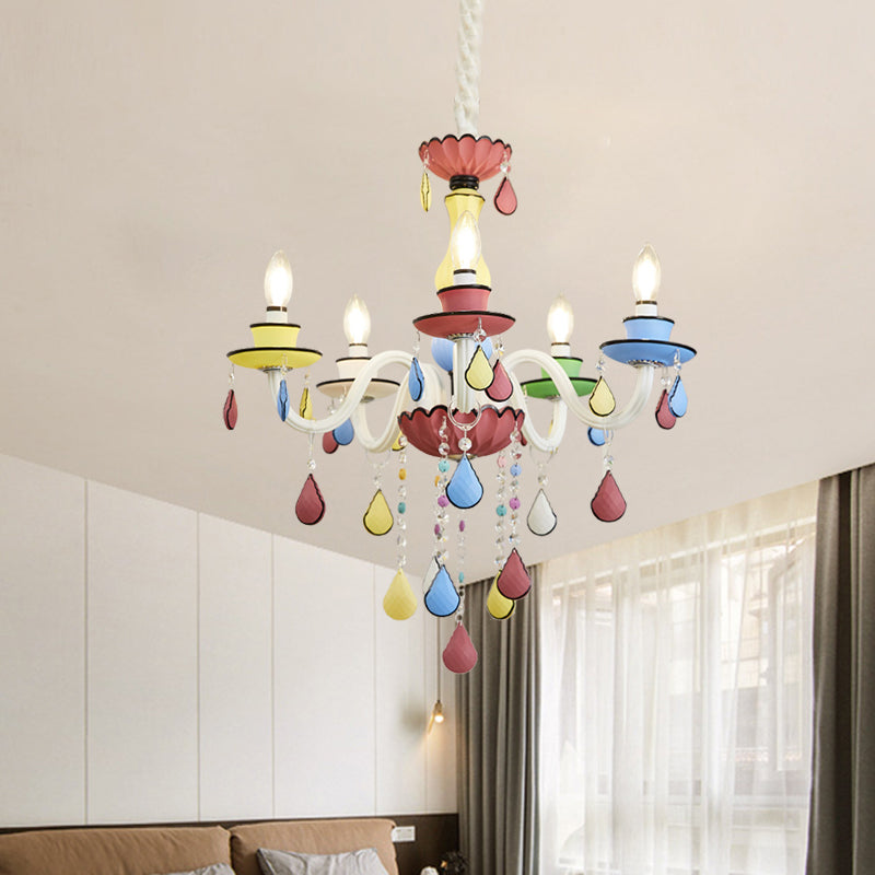 Crigal Candelabra Chandelier Macaron 5/6/8 Lights Blue-Pink-Yellow suspension suspendue avec drapé en cascade