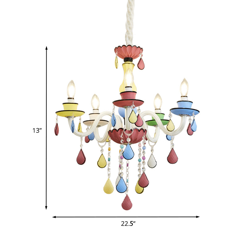 Crigal Candelabra Chandelier Macaron 5/6/8 Lights Blue-Pink-Yellow suspension suspendue avec drapé en cascade