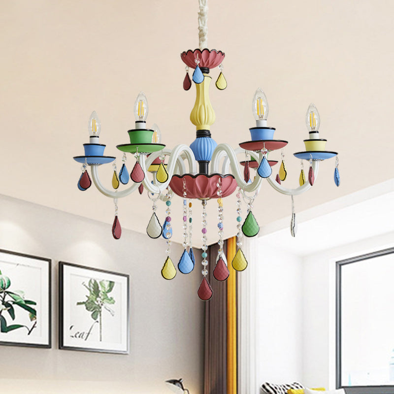 Crigal Candelabra Chandelier Macaron 5/6/8 Lights Blue-Pink-Yellow suspension suspendue avec drapé en cascade