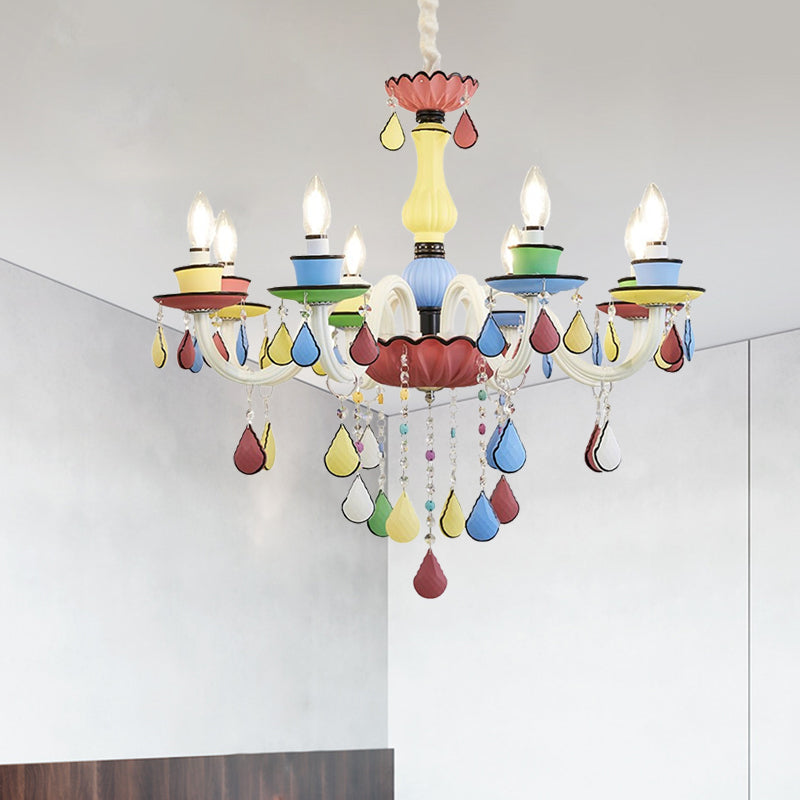 Crigal Candelabra Chandelier Macaron 5/6/8 Lights Blue-Pink-Yellow suspension suspendue avec drapé en cascade