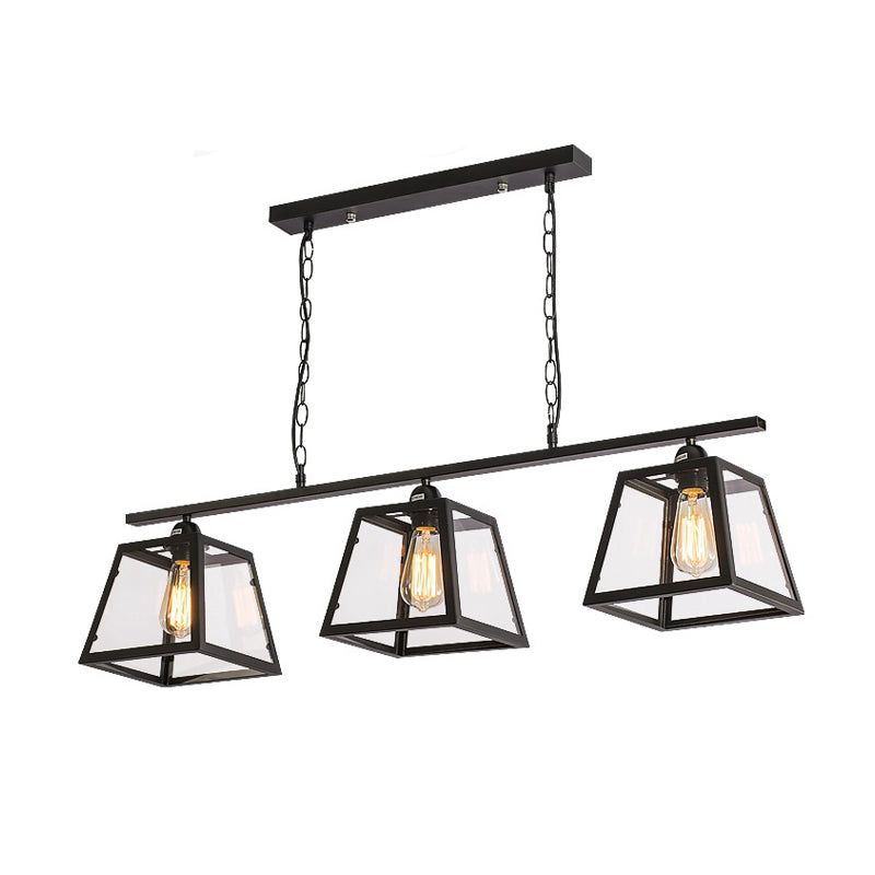 Black 3 lampadine isola a sospensione Light Countryside Glass Glass Trapezoid Kit lampada sospesa