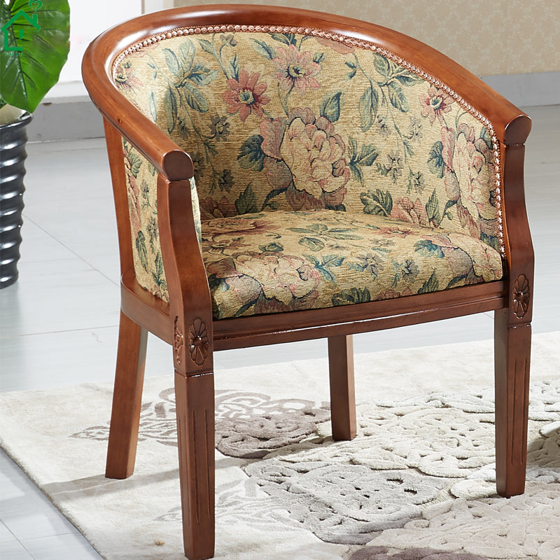 Fabric Arm Chairs Traditional Kitchen Dining Chair with Wood Legs