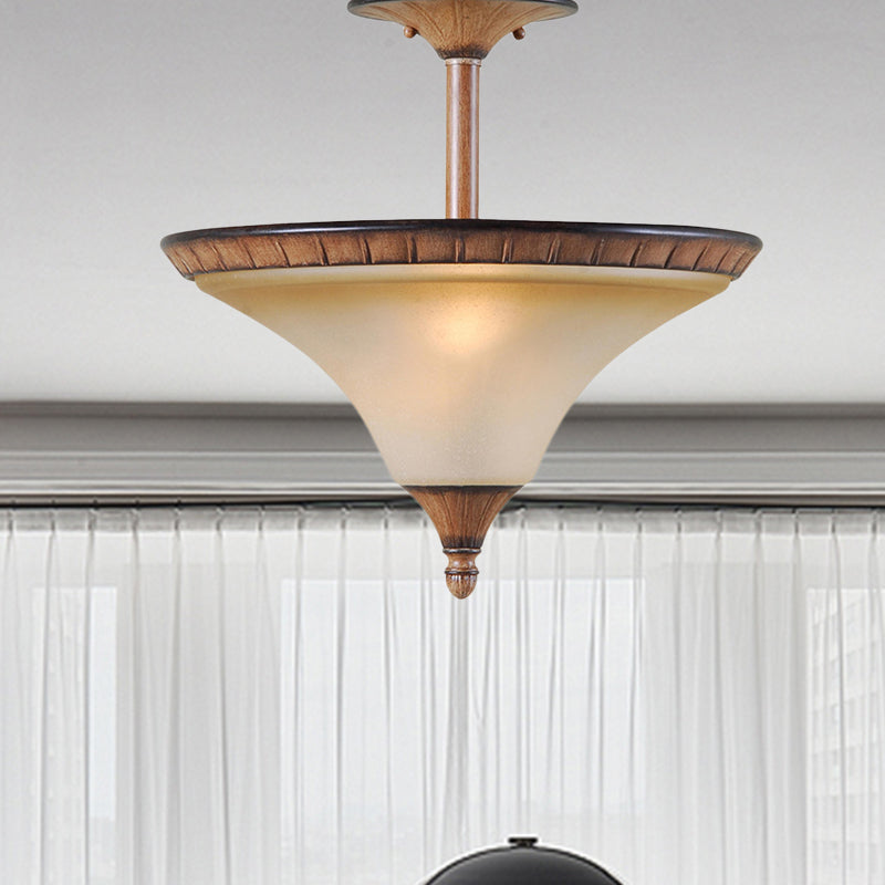 Cono de granja Semi Flush Lighting 2 Cabezas de vidrio bronceado Lámpara de techo de vidrio en madera
