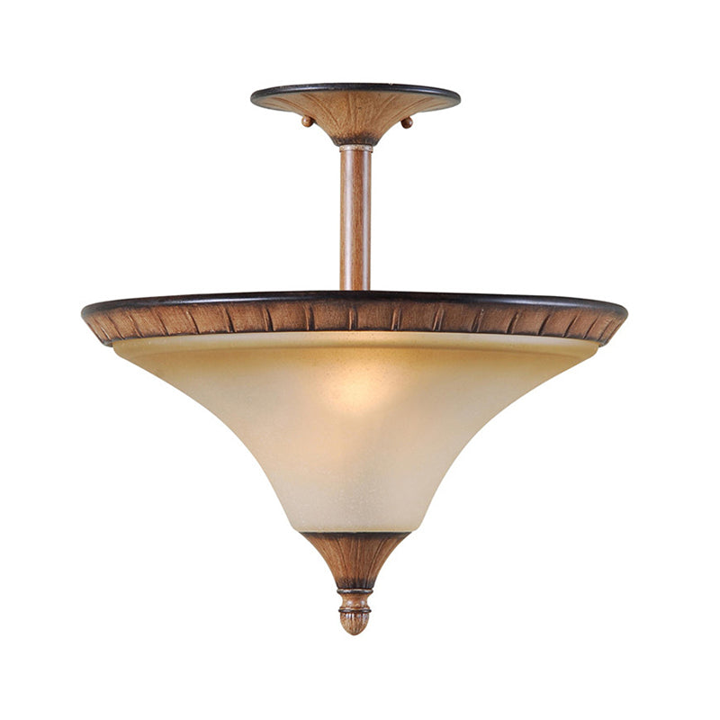 Cono de granja Semi Flush Lighting 2 Cabezas de vidrio bronceado Lámpara de techo de vidrio en madera