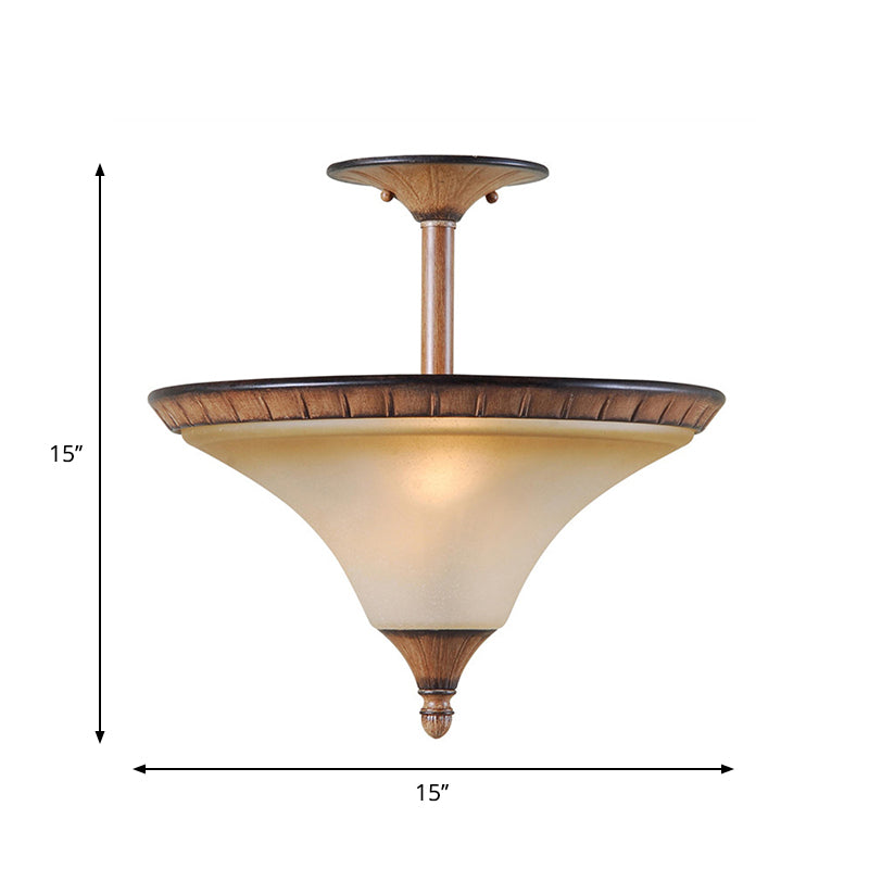 Cono de granja Semi Flush Lighting 2 Cabezas de vidrio bronceado Lámpara de techo de vidrio en madera