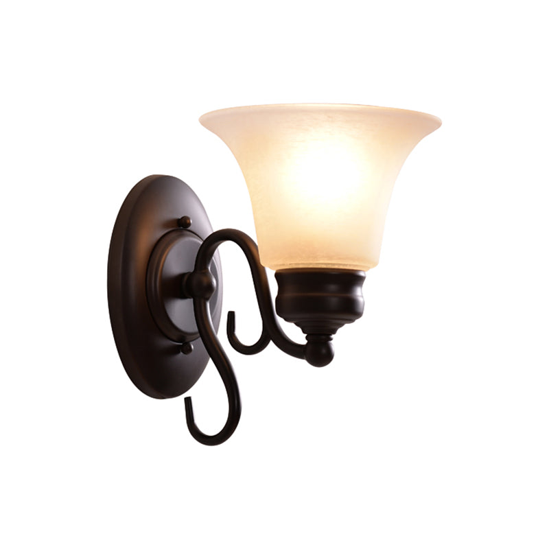 Bell White Glass Sconce Lighting Country Style 1 Light Wall Funte Funte lampada in nero