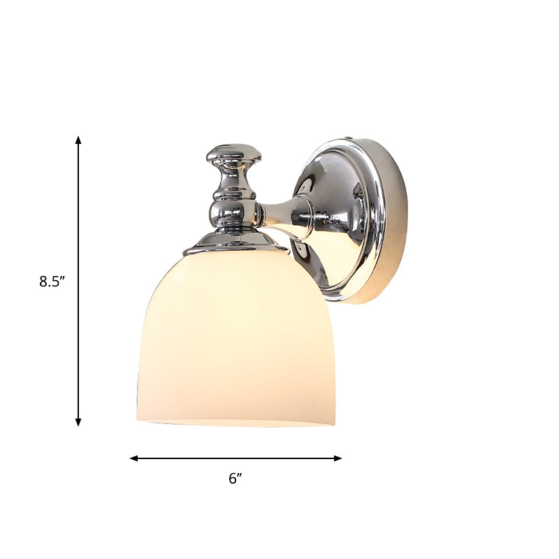Milk White Glass Bell Wall Mount Lamp Traditional 1/2-Bulb Indoor Wall Sconce Light in Chrome