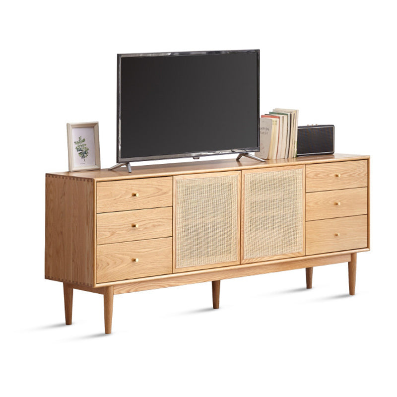 Scandinavian TV Stand Console with Wooden Shelf for Living Room