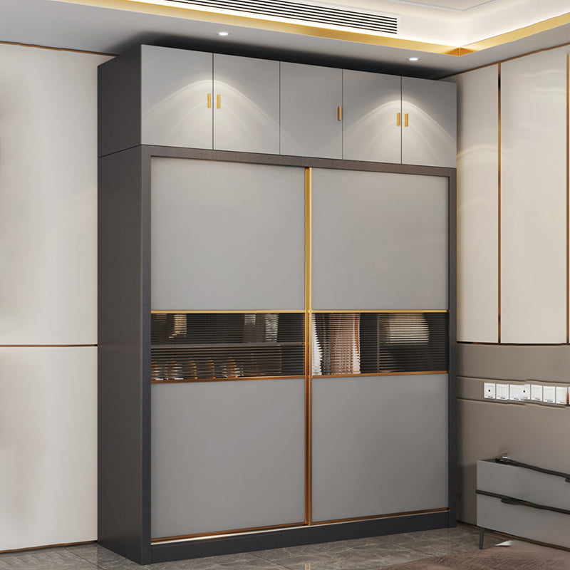 Grey Wardrobe Cabinet with Drawer Modern Wardrobe Armoire for Home