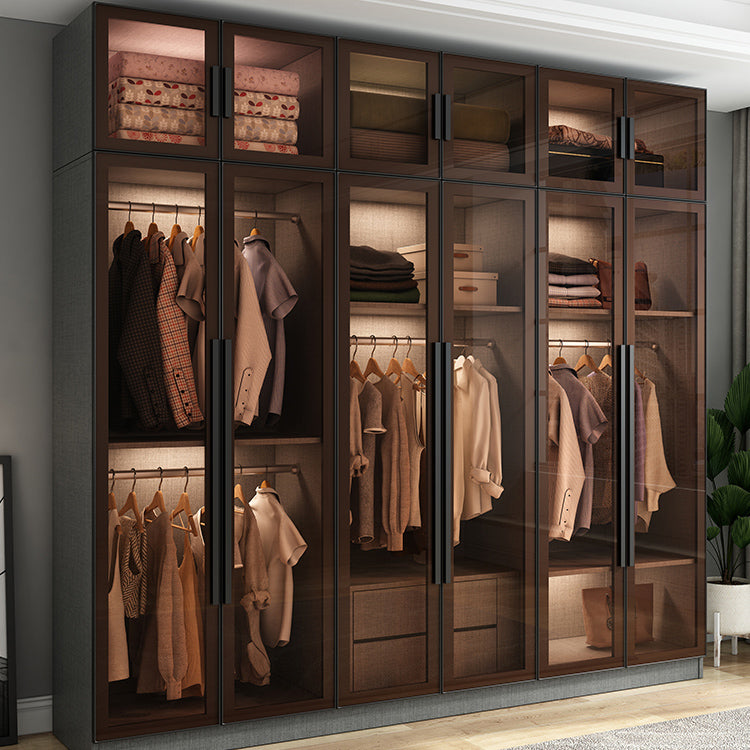 Modern Wardrobe Cabinet Glass and Engineered Wood Wardrobe Closet