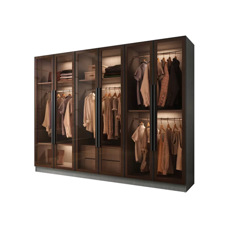 Modern Wardrobe Cabinet Glass and Engineered Wood Wardrobe Closet