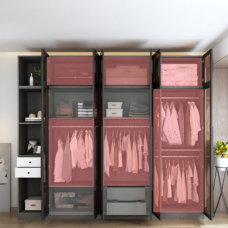 Modern Wardrobe Cabinet Glass and Engineered Wood Wardrobe Closet